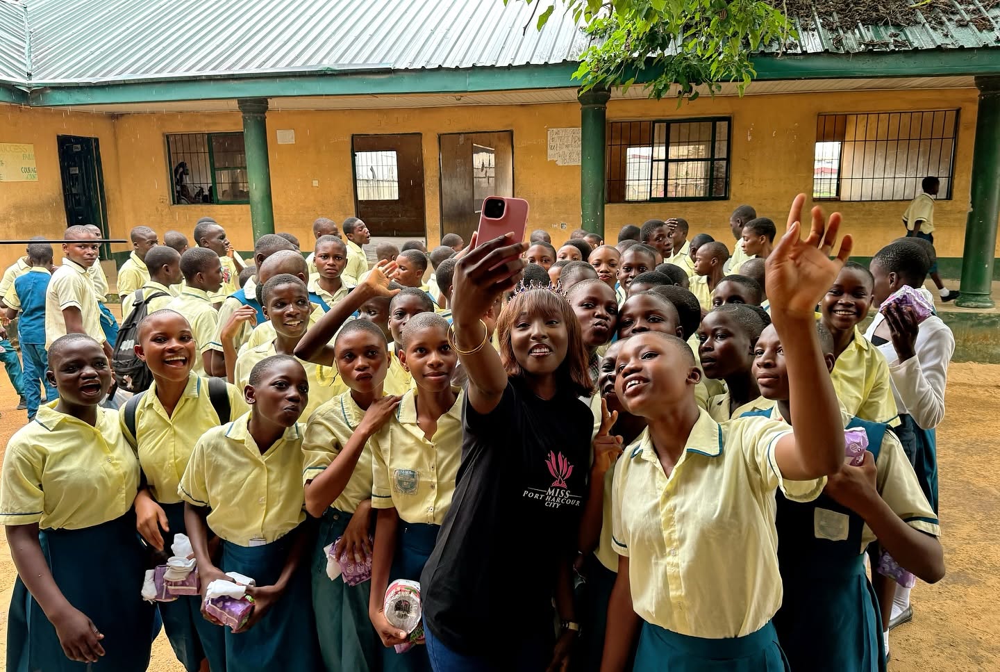 Students listening during Queen Soye's hygiene talk